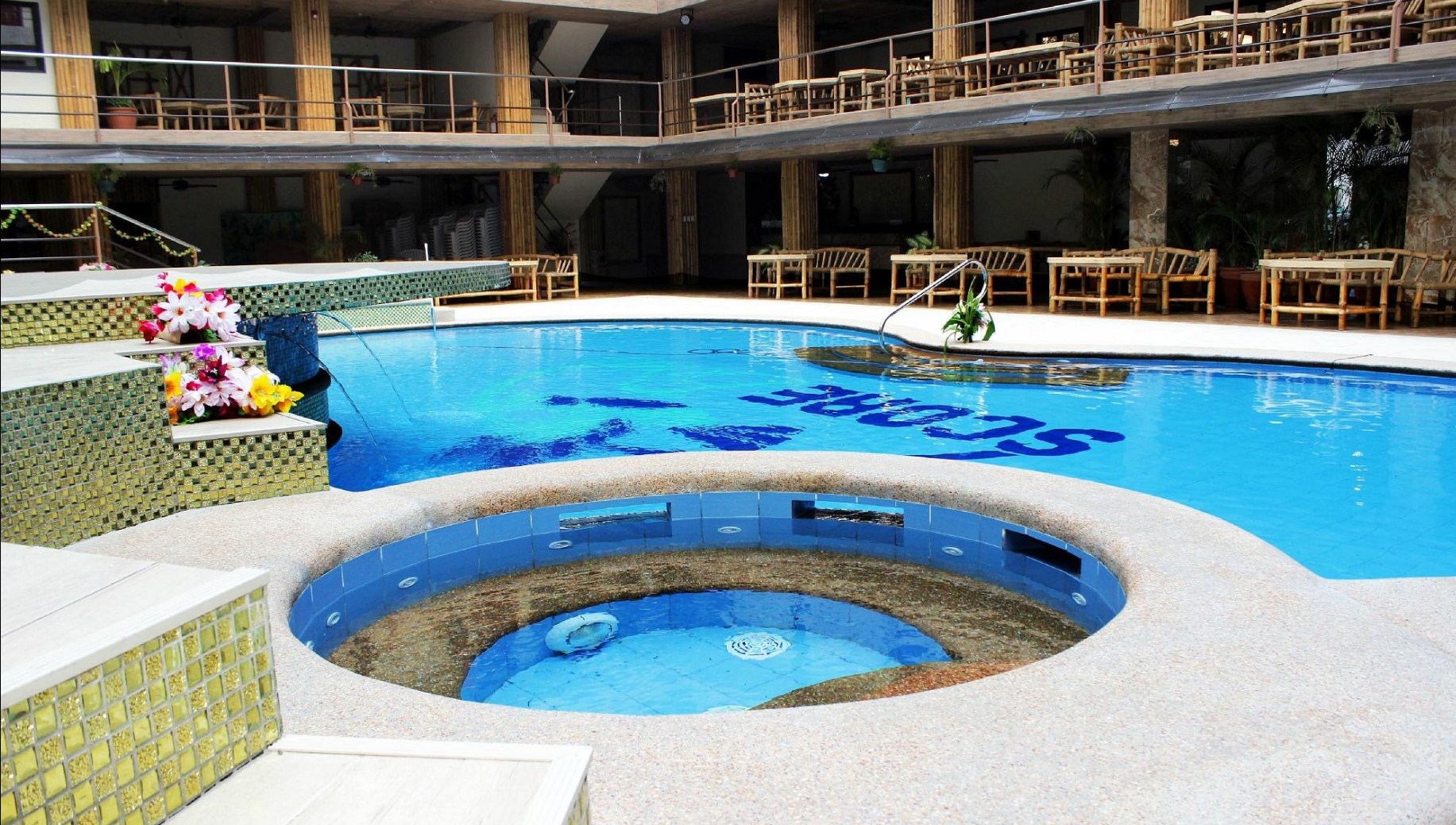 Jacuzzi at Scorebirds Hotel — relax after a night in Angeles City